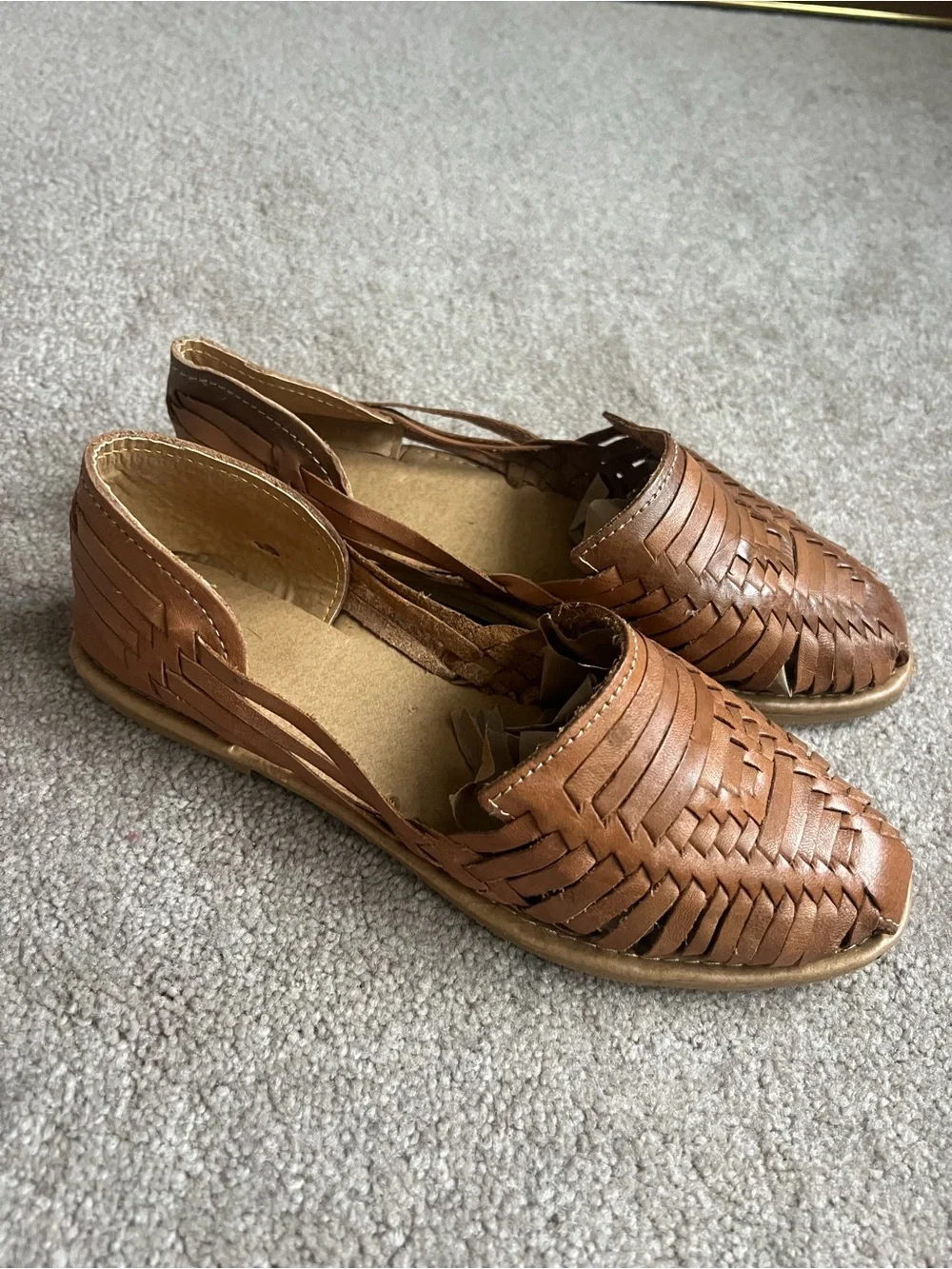 Brown Woven huaraches Leather Slip-On Shoes